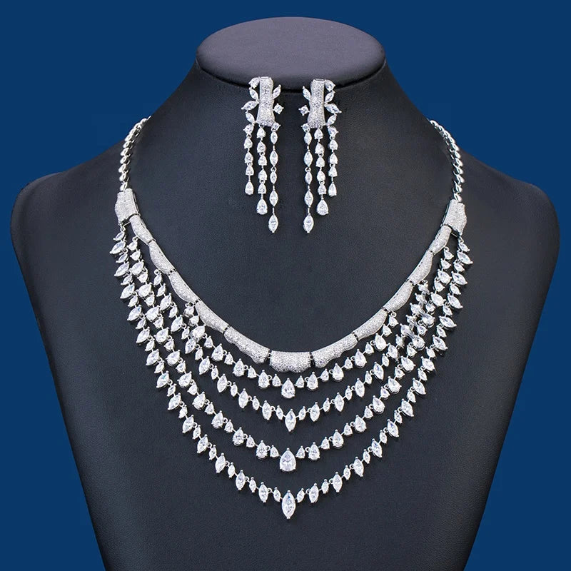 Best Selling Luxury Women's 5-Layer Noble Copper Necklace with Zircon Bamboo Jewelry Set for Engagement Wedding & Bridal Parties