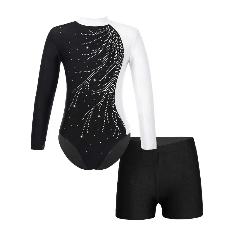 Jazz Ballet Performance Training Competition Dancewear Rhinestone Rhythmic Gymnastics Dress for Girls