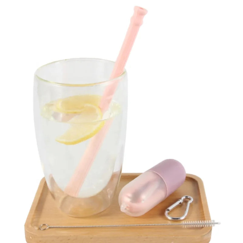 Trending Products Collapsible Straw Openable Silicone Folding Straw Drinking Water Bottle Boba Straw With Case