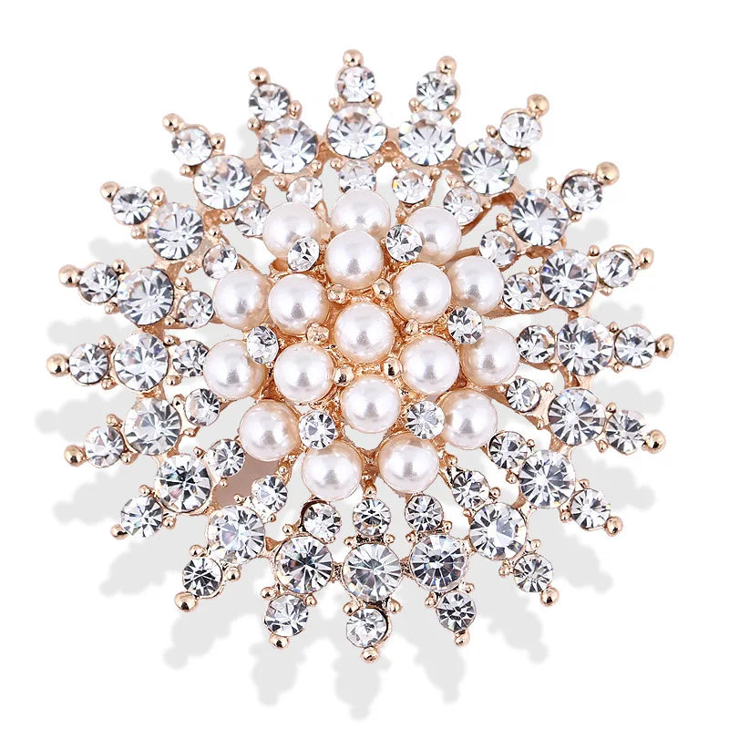 Wholesale Vintage Silver/Gold Plated Crystal Rhinestone Pearl Snowflake Brooch Pin Lapel Pin Suit Scarf Buckle for Wedding Kids'