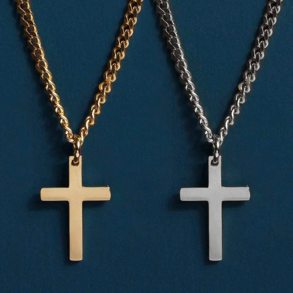 Cuban Chain Necklace With Cross Pendant 316L Stainless Steel Plain Cross Pendant Necklace Simple Faith Jewelry for Men Women