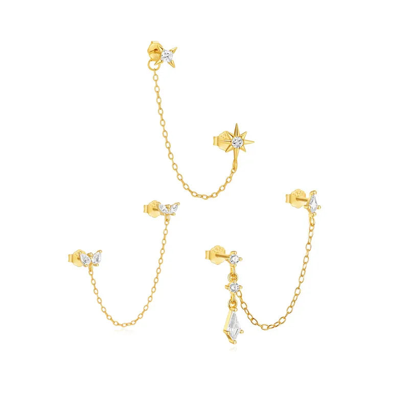 925 Sterling Silver Kite Stone Zircon Eight Pointed Star Four Pointed Star Marquise Water Drop Butterfly Tassel Drop Earrings