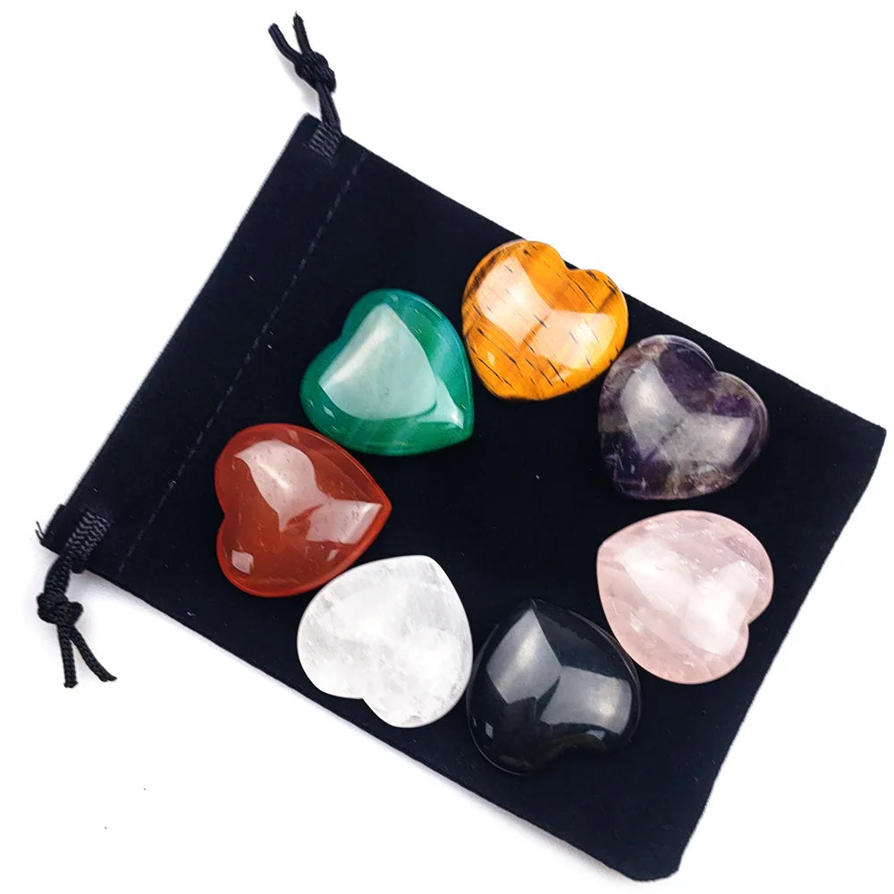 Huiying Diy Natural raw rock chakra stones heart carving for home healing decoration