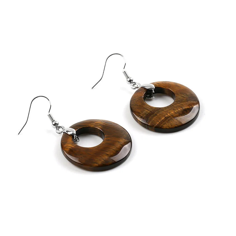 Wholesale Natural Stone Crystal Agate Peace Buckle Amethyst Earring Circular Eardrop Gemstone Jewelry Earrings Women
