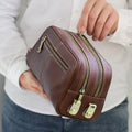 Custom Anti-Theft Men's Clutch Handbag with Lock Handle Casual Double-Zippered Genuine Vegetable Tanned Leather Handbags for Men