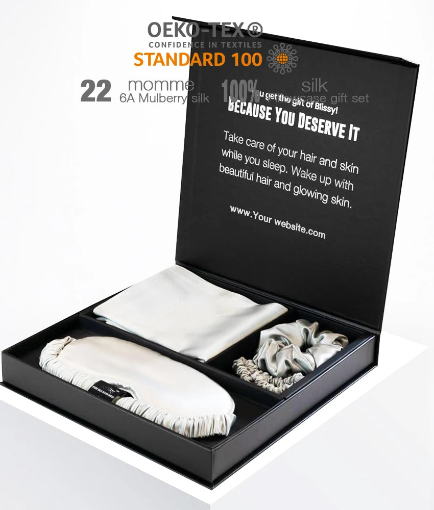 OEKO-TEX Grade 6A 100% Mulberry Silk Pillowcase Eye Mask Cushion Cover Set Custom Logo Gift Box Anti-Aging Luxury Gifting OEM