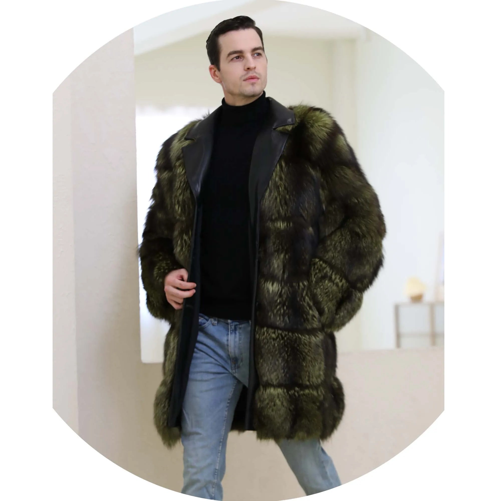 Custom Design Men Luxury Thick Silver Fox Fur Coat Wholesale Real Leather Colored Fur Coat