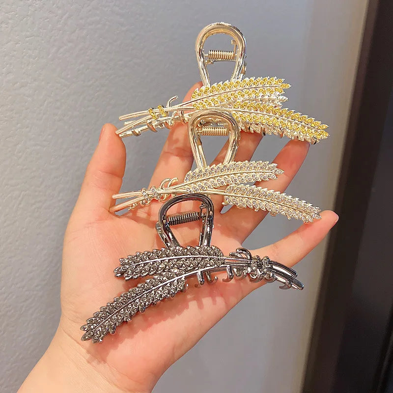Exquisite Rhinestone Wheat Ponytail Hairpin Women Gifts Hairgrip Barrette Accessories Shark Hair Clip