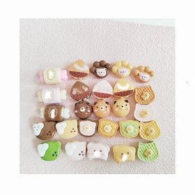 100Pcs Mini Cute Cartoon Bear Bread Chocolate Hamburg Flat Resin Cabochons Doll House Food Scrapbook DIY Hairpin Charms