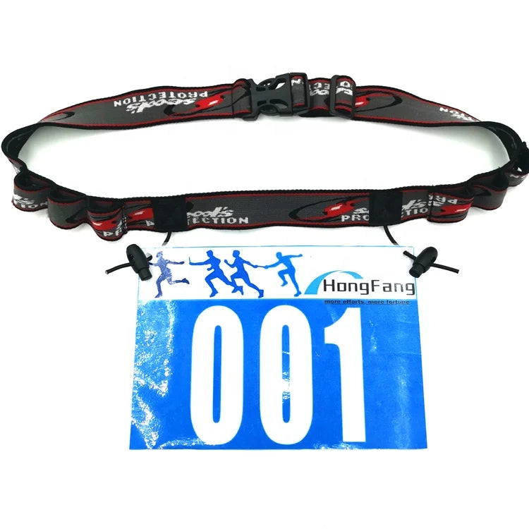 OEM Newest Custom Logo Elastic Polyester Super Soft Race Number Belt Adjustable Reflective Bib Holder Marathon Triathlon
