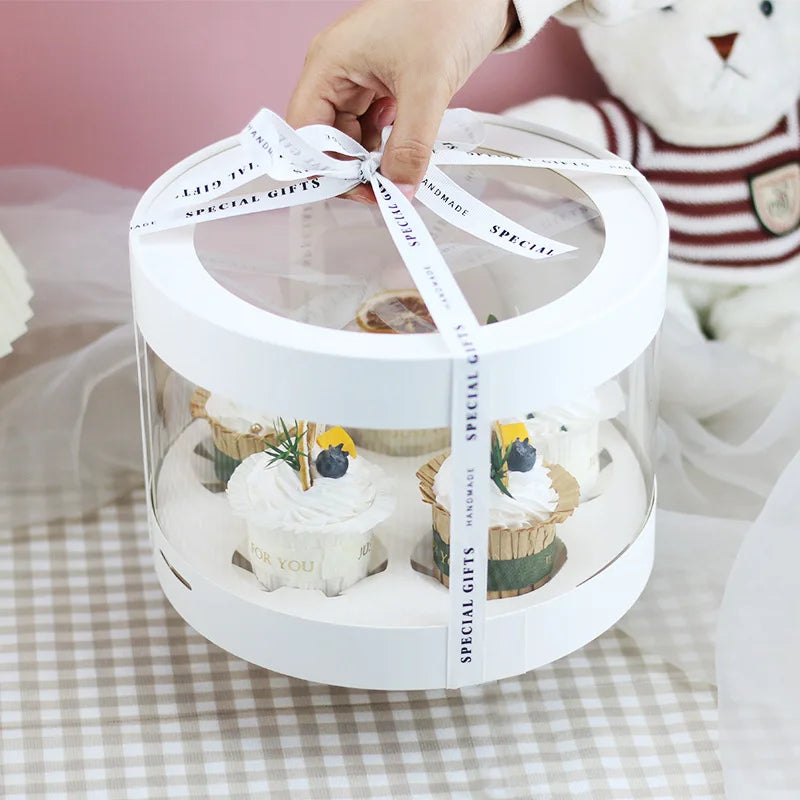 6 Inch and 8 Inch Round Double Layer Heightening Transparent Cupcake Packaging Box Birthday Dessert Box Mousse Cup Packing Box