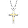 Alin Wholesale Men's Fashion Stainless Steel Jesus Cross Pendant Necklace Vintage Style with Gold Plating Box Chain Jewelry