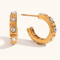 Dingran Trendy C Shape Earrings New Design Stainless Steel Jewelry with Crystal Rhinestone Gold Plated Hoop Earrings
