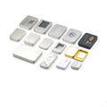 Silver Mini Portable Home Organizer Storage Kit Metal Rectangular Empty Hinged Tins with Window Small Storage Containers