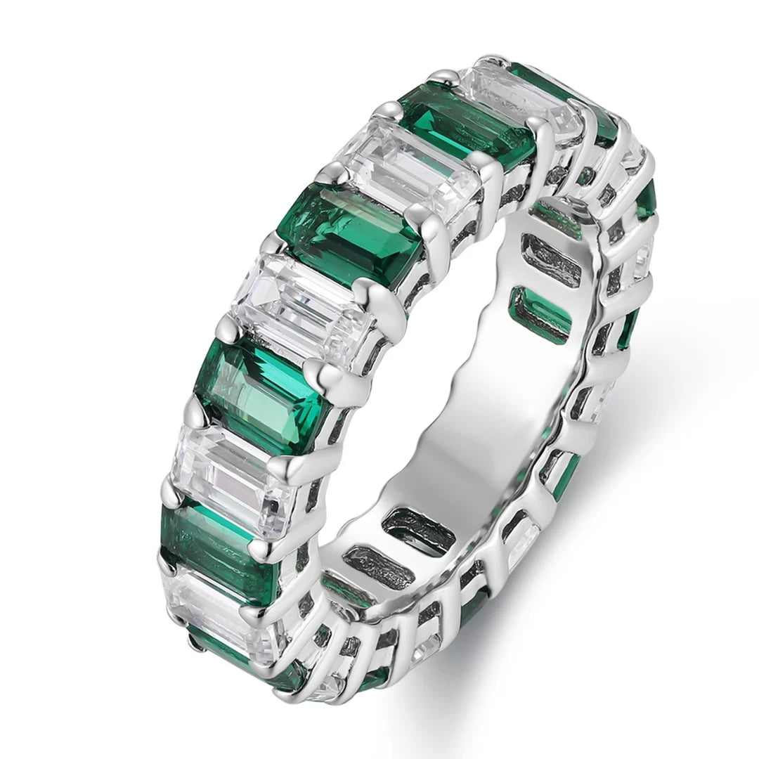 Wholesale Fashion Europe & US Style S925 Silver Lab Grown Emerald Square Shape Wedding Ring Personalized Design Niche Jewelry