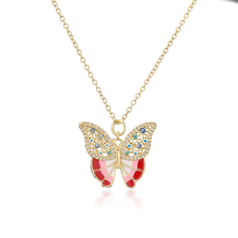 Butterfly Demon Eye Color Necklace Enamel Oil Drop Color Copper Gold Plated Necklace Wholesale