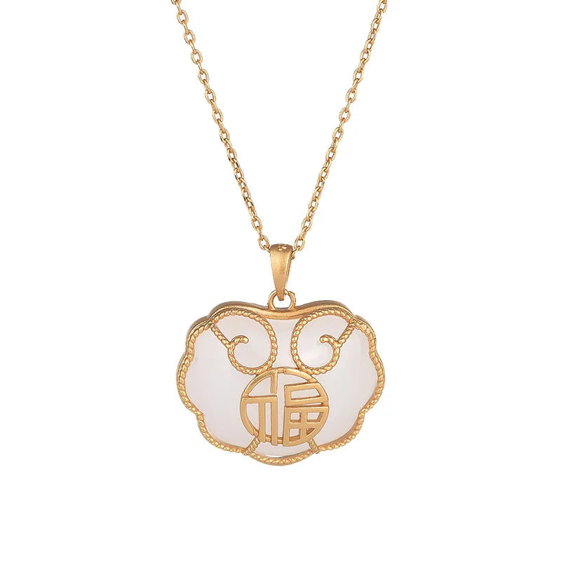 Fashion China Culture Traditional Synthetic Jade Fu Pendant Necklace for Ethnic Chinese Not Home