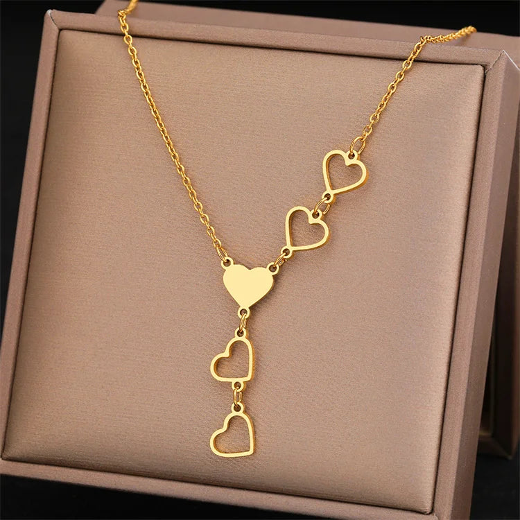 Wholesale No Fade Stainless Steel 18k Gold Plated Luxury Elegant Dainty Heart Love Tassel Pendant Necklace