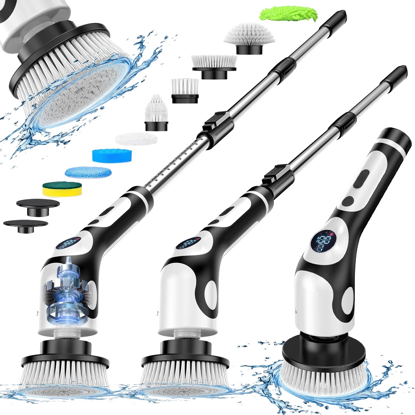 Scrub Cleaning Brush Electric Spin Scrubber Chargeable Cordless Power Scrubber With Extension Handle Adaptive Brush