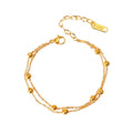 FanYue Custom Jewelry 18K Real Gold Bead Beaded Double Layer Layered Stainless Steel Anklets Foot Jewelry Wholesale