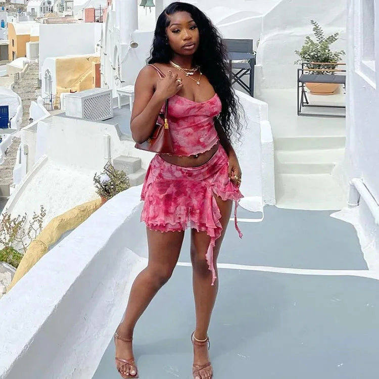 Sexy Split Mini Skirt Wholesale Thin Casual Suit Custom logo Sleeveless slip Top Factory Directly