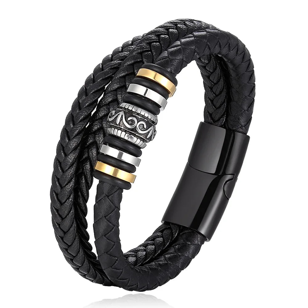 Factory Direct Unique Pattern Checkered Pattern Business Duty Adjustable Stainless Steel Wrap Bracelet Silver/Gold/Black Fashion