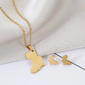 Manufacturer Stainless Steel 18K Gold Africa Map Charm Pendant Necklace Earrings Jewelry Set