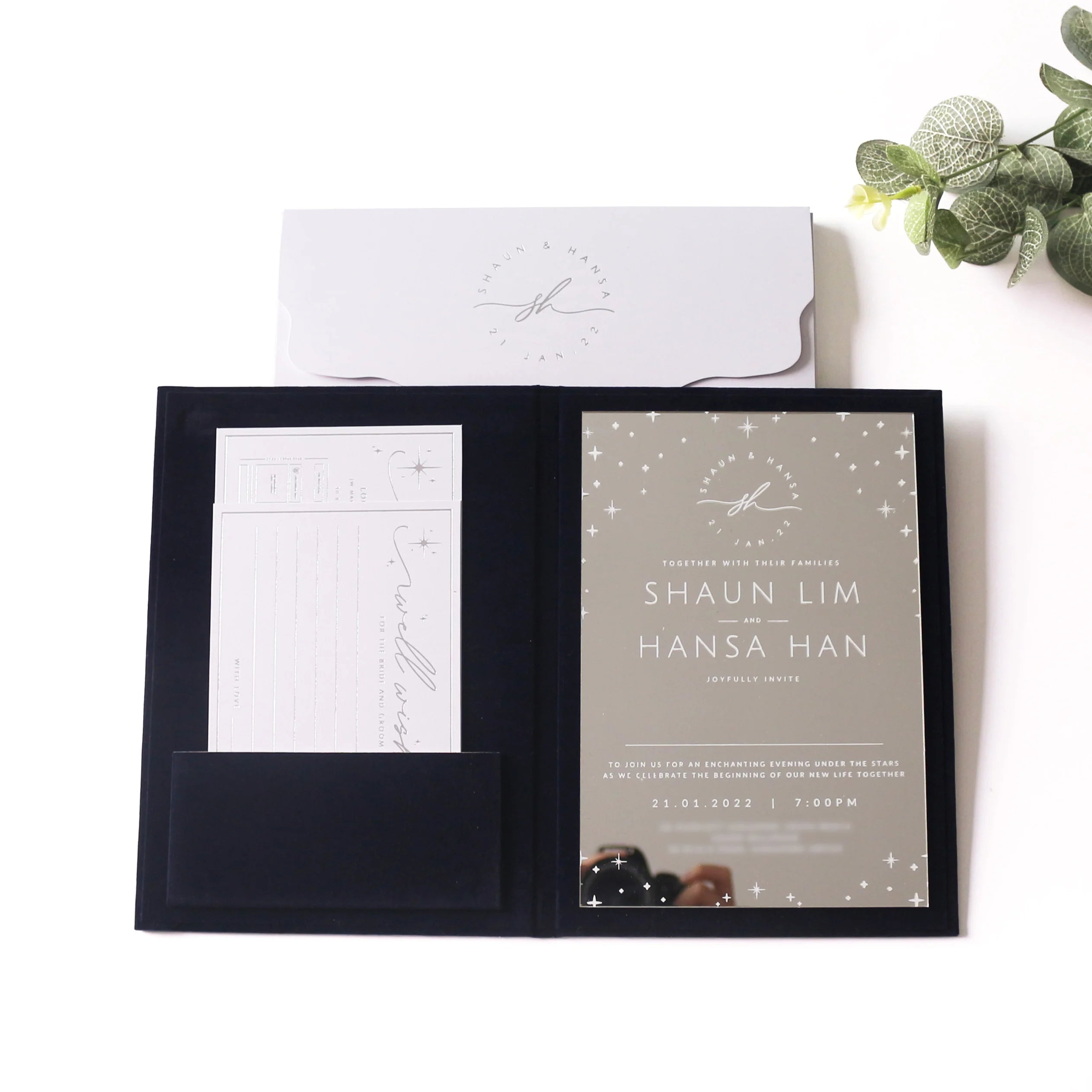 Hardcover Velvet Folded Cards Silver Acrylic Save the Date Engagement Party Wedding Invitations Decorations