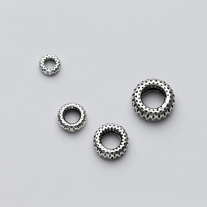 6mm 8mm 10mm 12mm Sterling Silver Tire Bead 925 Antique Silver Wheel Beads for Jewelry Making Kit