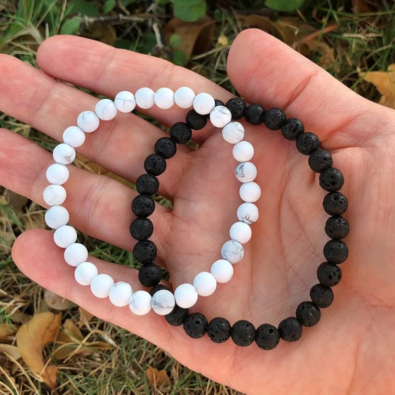 Natural Black Lava Rock 8mm Stone White Turquoise Beaded Bracelet Crystal Healing Stone Balance Bracelets for Women Men Jewelry