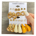 VKME 6pairs Vintage Gold Hoop Earrings Set for Women Crystal Flower Star Resin Circle Dangle Drop Stud Earrings