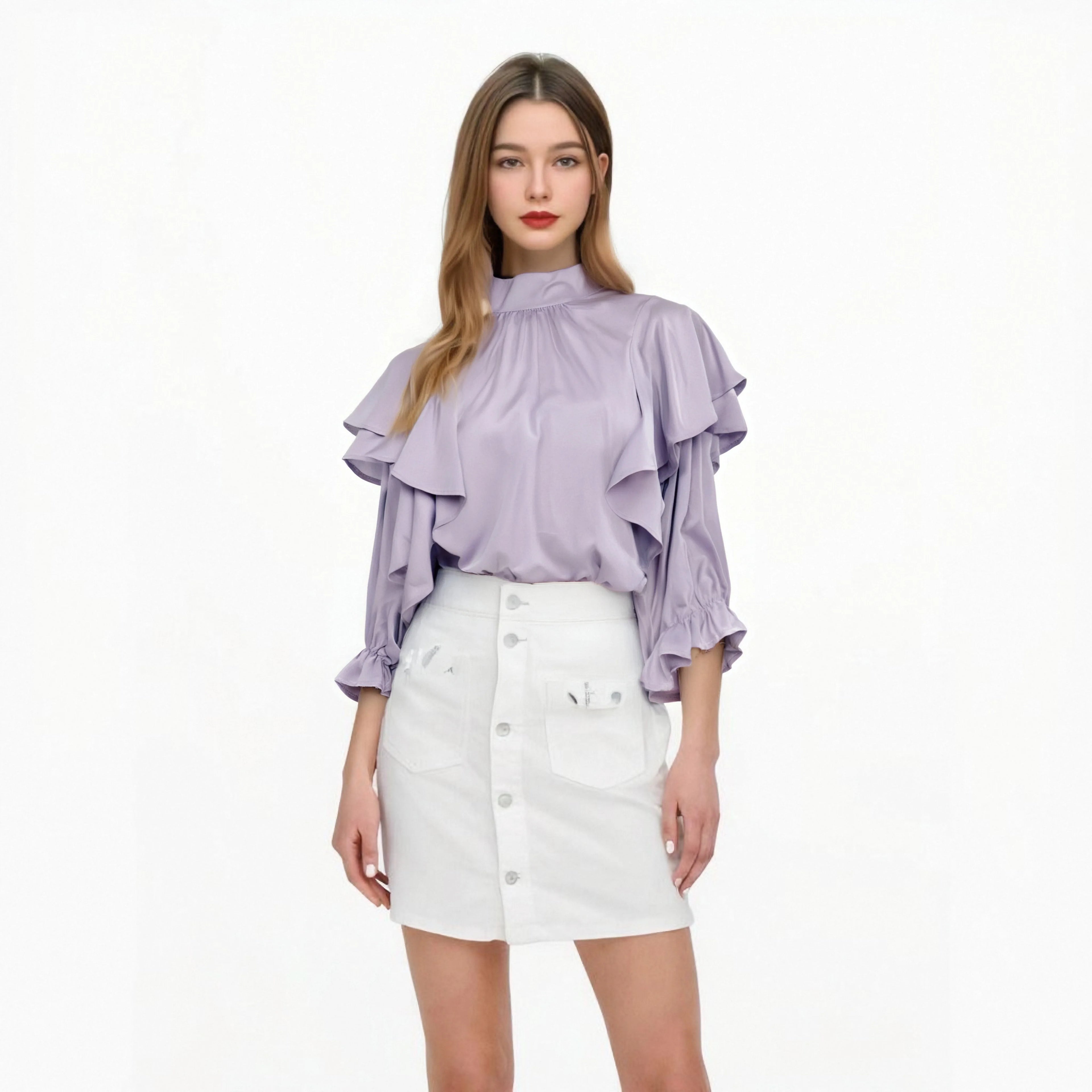 Creative Design Blous Korea Style Purple Blouse Women Formal Shirts for Women Solid Blouse