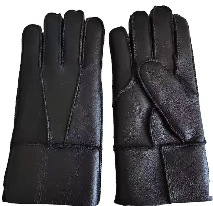 Sample Support 2026 Customization Patched  Sheepskin Leather Women Gloves Fur Warm Gloves Winter Black