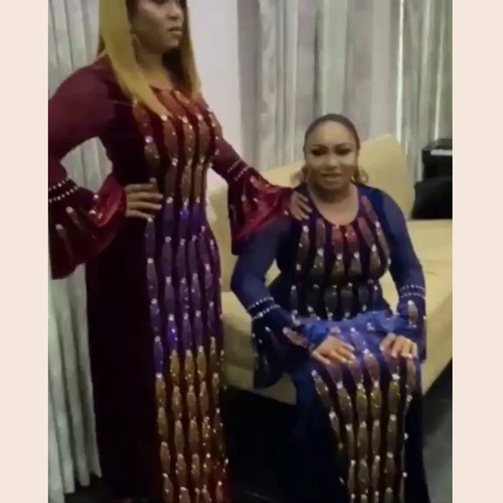 CCY Wholesale Custom Muslim Dresses Abaya Velvet Long Dubai African Glitter Rhinestone Women Islamic Dress
