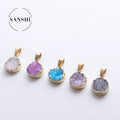 Fashion Design Original Natural Rough Uncut Stones Crystal Pendant Gold Chain Beautiful Women Druzy Necklace