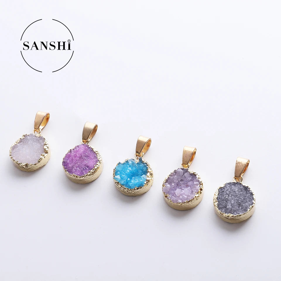 Fashion Design Original Natural Rough Uncut Stones Crystal Pendant Gold Chain Beautiful Women Druzy Necklace