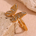 2023 Jewelry Open Butterfly Adjustable Ring Zircon 18k Gold Plated Stainless Steel Rings Women Jewelry