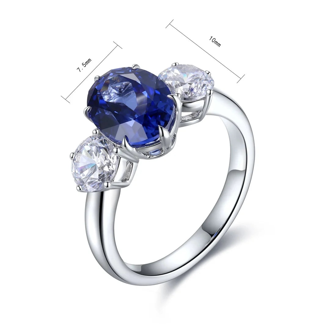 New Arrival Europe the United States Popular S925 Silver Oval Cut Lab Grown Sapphire Luxury Wedding Female Ring Jewelry