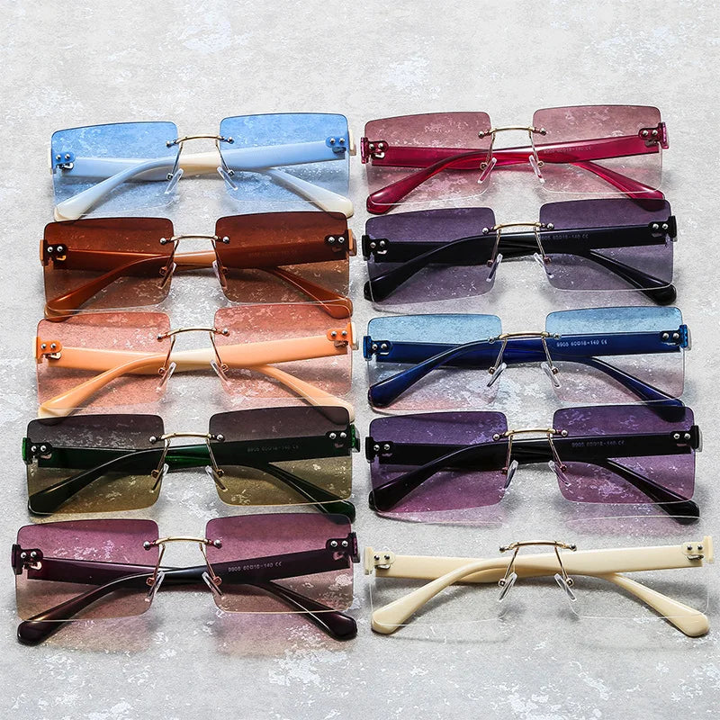 Big Metal Frames Eyewear Shades for Men Square Rimless Red Gold Rimless Rectangle Men Acetate Lens for Sunglasses