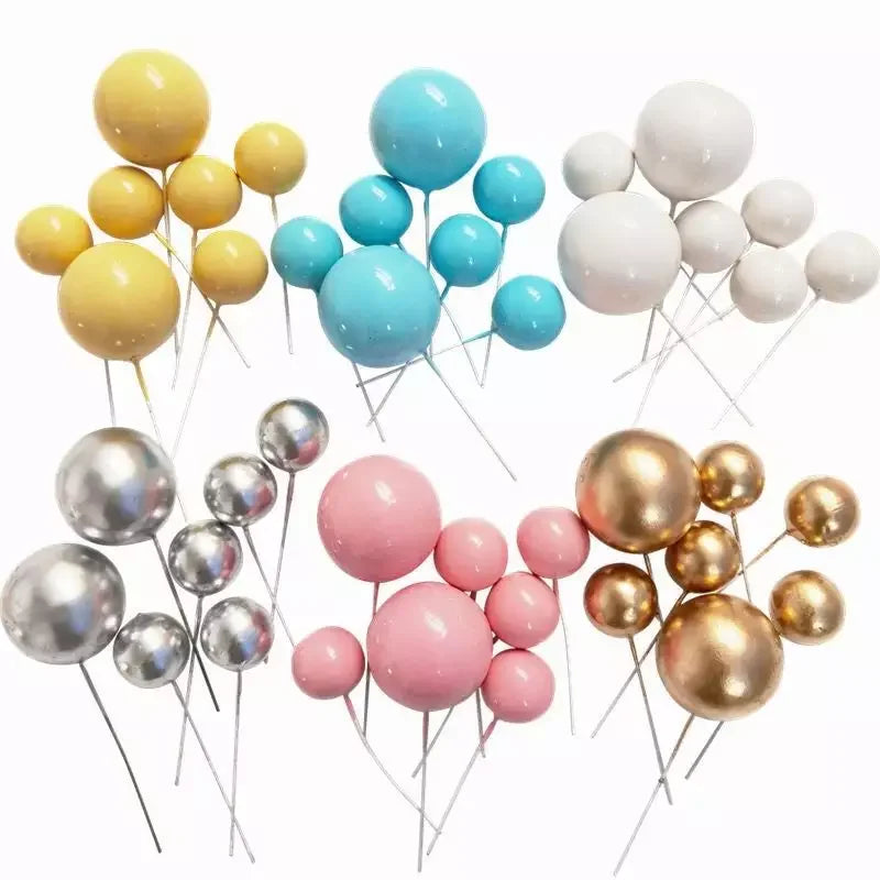 Cake Topper Balls Gold Silver Purple Blue Colorful Cupcake Decoration Tools Happy Birthday Wedding Party Supplies