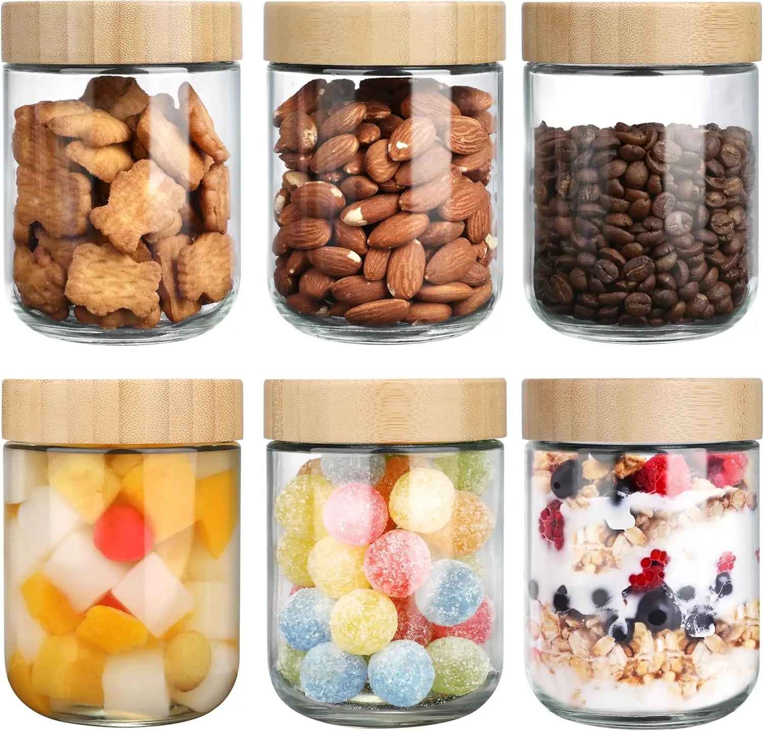 16oz Borosilicate Glass Jars Bamboo Lids-Airtight Portable Eco-Friendly Travel Food Storage for Overnight Oats Salad Containers