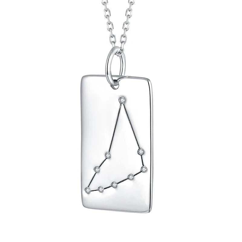 Wholesale Popular Style Rectangular 925 Zodiac Sign Necklace Sterling Silver for Women
