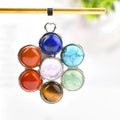 Copper Bezel with Silver Color Plating Stone Chakra Crystal Stone Round Pendant