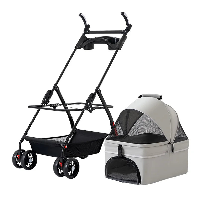 Luxury Lightweight Fabric Pet Stroller Foldable Pet Car Backpack for Cat Dog Teddy for Outdoor Travel