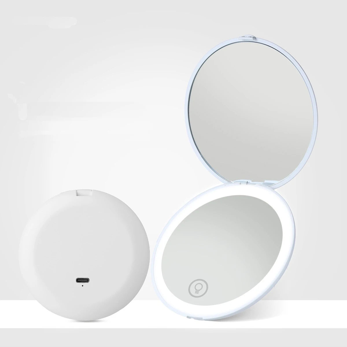 Gmgaic Folding LED Cosmetic Mirror Light Gift Compact Pocket Circular Beauty Double-Sided 2X Magnification Handheld Mirror