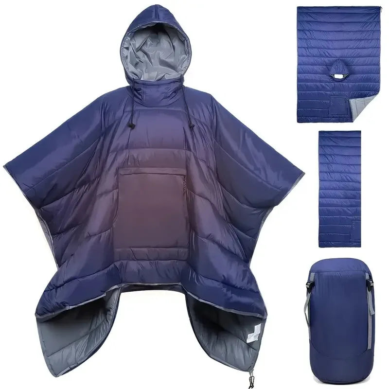 Factory Warm Mummy Poncho Cloak Cape Camping Waterproof Cold Weather 3 Season Wearable Sleeping Bag Outdoor