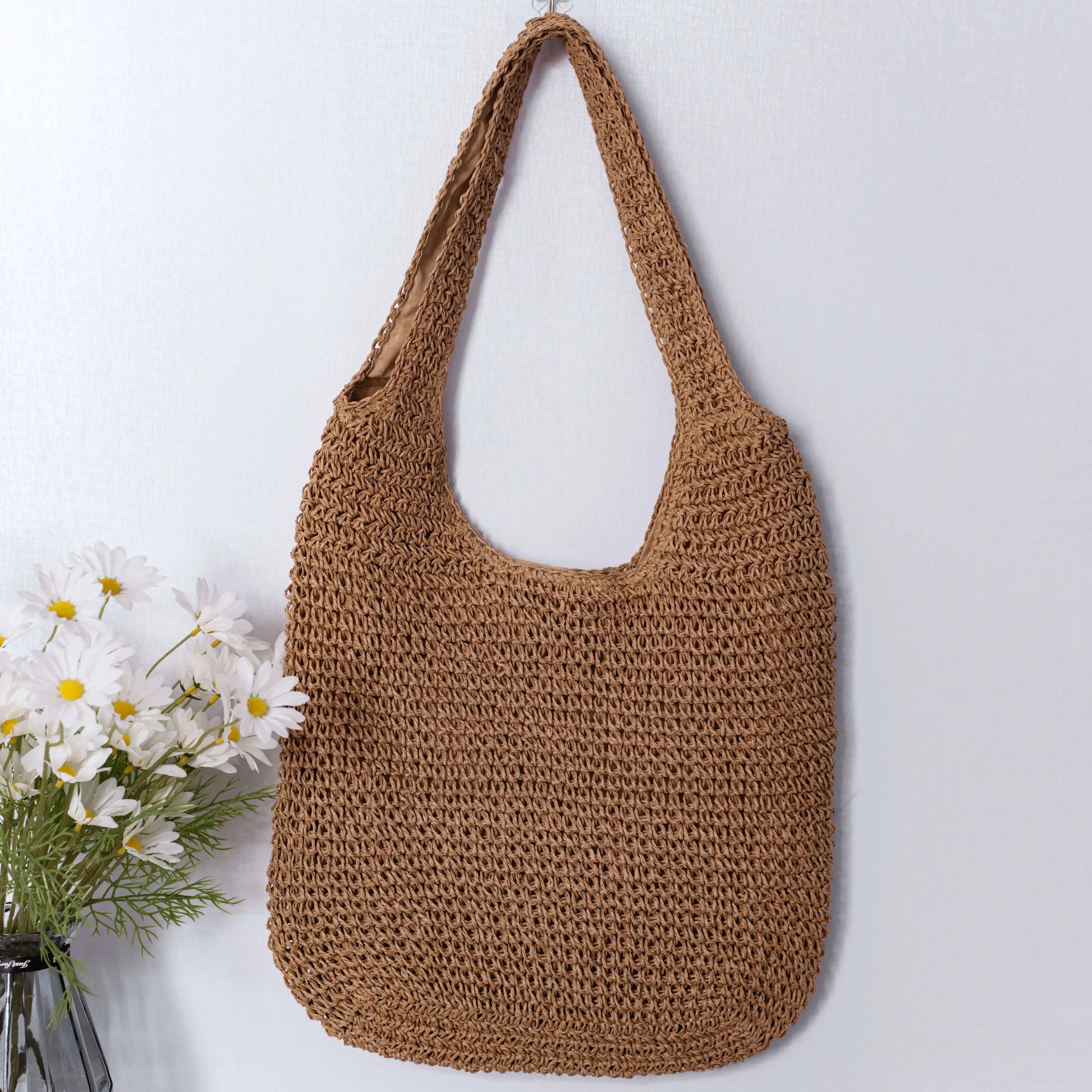Designer Women's Straw Bag with Two Handles Handmade Summer Beach Bag for Fashion Dress Wholesale