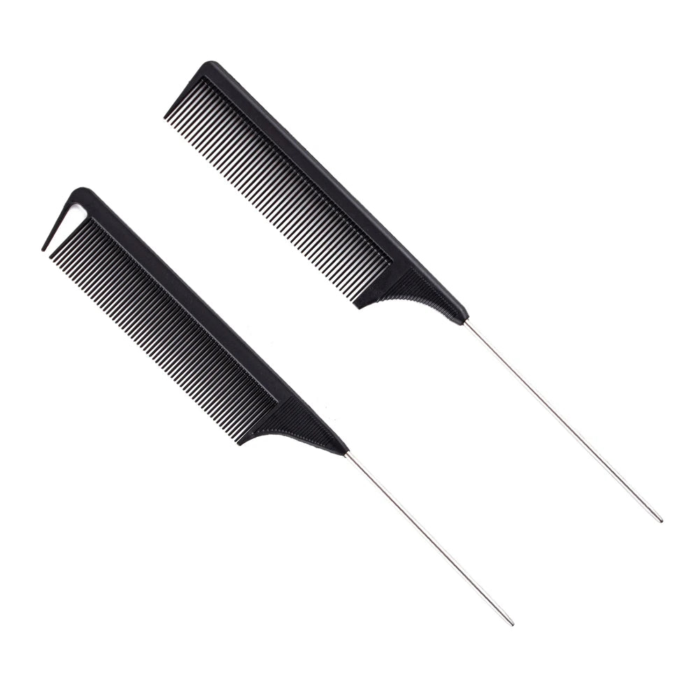 Heat Resistant Anti-static Carbon Fiber Pin Tail Comb Hairdressing Steel Rat Tail Combs Parting Braiding Precision Comb for Hair