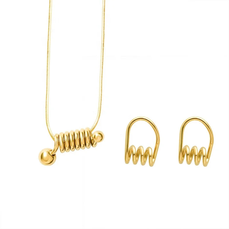 Multi Layer Stainless Steel Necklace Small Earrings Jewelry Sets