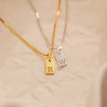 Personalized Small Square Pendant Necklace Deep Carving Custom Stainless Steel Gold Plated Pendant Letters Necklace